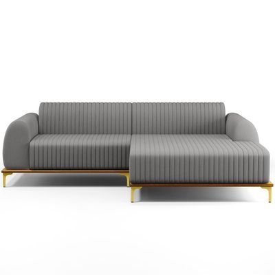 Sofá 5 Lugares com Chaise Direito Sala Estar Molino 300cm D02 Linho Cinza Escuro C-416 - Lyam Decor