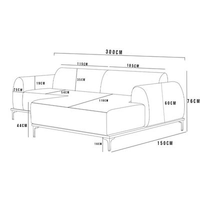 Sofá 5 Lugares com Chaise Direito Sala Estar Molino 300cm D02 Linho Cinza Escuro C-416 - Lyam Decor