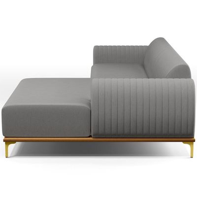 Sofá 5 Lugares com Chaise Direito Sala Estar Molino 300cm D02 Linho Cinza Escuro C-416 - Lyam Decor