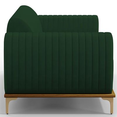 Sofá 3 Lugares Para Sala de Estar Molino 180 cm D02 Pés D'Ouro Veludo Verde Musgo C-303 - Lyam Decor