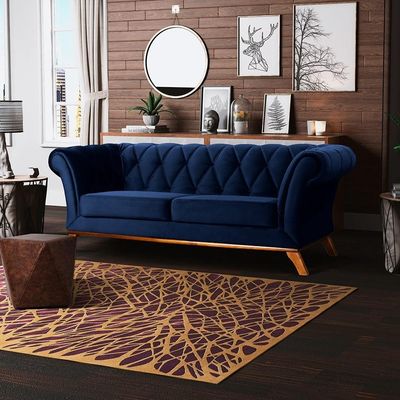 Sofá 4 Lugares Para Sala de Estar Império 260 cm D02 Veludo Azul Marinho C-287 - Lyam Decor