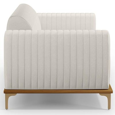 Sofá 3 Lugares Para Sala De Estar Molino 210 Cm D02 Pés D'ouro Linho Cru C-443 - Lyam Decor