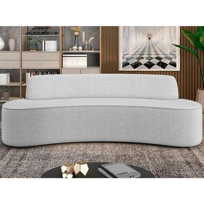 Sofá 4 Lugares Curvo Sala de Estar Living Cancún D02 Linho Cinza 230 cm D-315 - Lyam Decor
