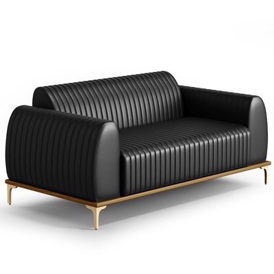 Kit Sofá 3 Lugares 210cm Com Poltrona Molino Pés D'ouro D02 Couríssimo Preto B-159 - Lyam Decor