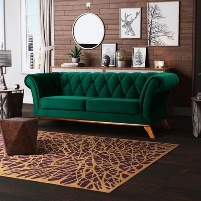 Sofá 4 Lugares Para Sala de Estar Império 260 cm D02 Veludo Verde Musgo C-303 - Lyam Decor