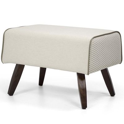 Puff Decorativo com Pés de Madeira Viseo D02 60 cm Linho Bege B-172 - Lyam Decor