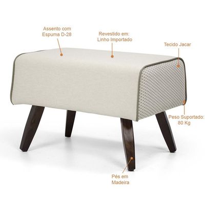 Puff Decorativo com Pés de Madeira Viseo D02 60 cm Linho Bege B-172 - Lyam Decor