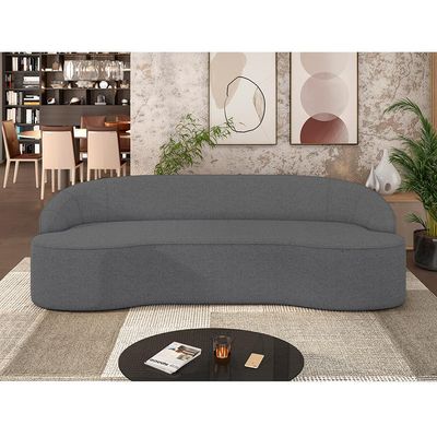 Sofá 3 Lugares Curvo Sala de Estar Living Lótus D02 Linho Cinza Escuro 210 cm C-416 - Lyam Decor