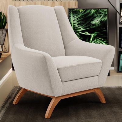 Poltrona Decorativa Fixa Base de Madeira Castanho Juliet D02 Bouclê Creme B-54 - Lyam Decor