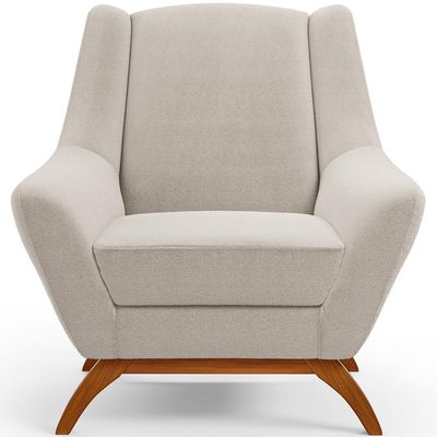 Poltrona Decorativa Fixa Base de Madeira Castanho Juliet D02 Bouclê Creme B-54 - Lyam Decor