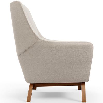 Poltrona Decorativa Fixa Base de Madeira Castanho Juliet D02 Bouclê Creme B-54 - Lyam Decor