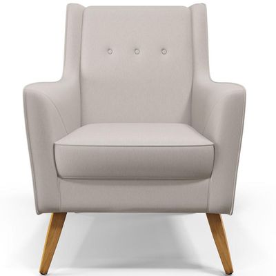 Poltrona Decorativa com Pés de Madeira Taroba D02 Veludo Bege C-309 - Lyam Decor