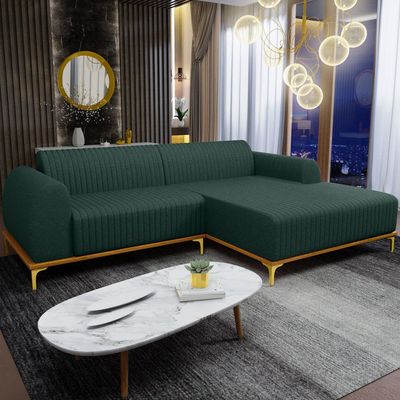 Sofá 5 Lugares com Chaise Direito Sala Estar Molino 320cm D02 Linho Verde Musgo C-117 - Lyam Decor
