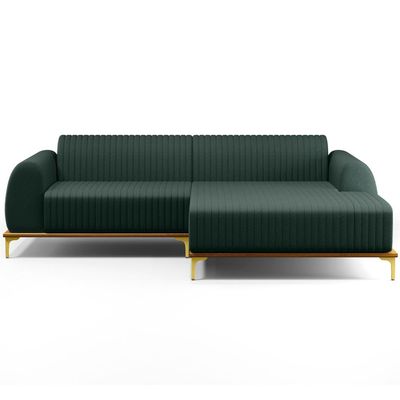 Sofá 5 Lugares com Chaise Direito Sala Estar Molino 320cm D02 Linho Verde Musgo C-117 - Lyam Decor