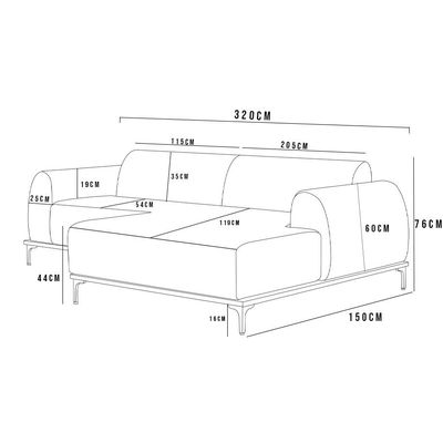 Sofá 5 Lugares com Chaise Direito Sala Estar Molino 320cm D02 Linho Verde Musgo C-117 - Lyam Decor
