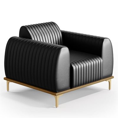 Poltrona Decorativa Base De Madeira Pés Metalizado D'Ouro Molino D02 Corano Preto B-159 - Lyam Decor