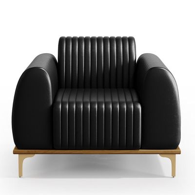 Poltrona Decorativa Base De Madeira Pés Metalizado D'Ouro Molino D02 Corano Preto B-159 - Lyam Decor