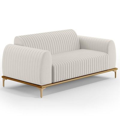 Kit Sofá 3 Lugares 210cm Com 2 Poltronas Molino Pés D'ouro D02 Linho Cru C-443 - Lyam Decor