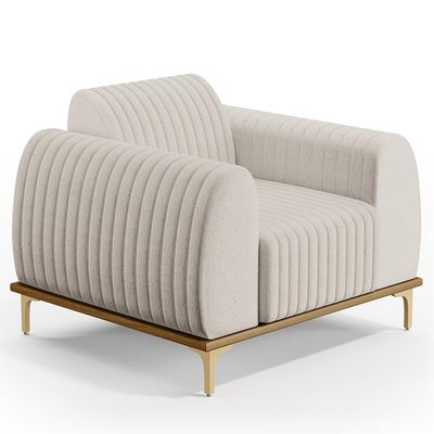 Kit Sofá 3 Lugares 210cm Com 2 Poltronas Molino Pés D'ouro D02 Linho Cru C-443 - Lyam Decor