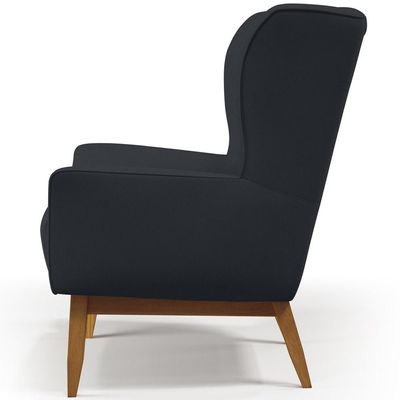 Poltrona Decorativa Fixa Base de Madeira Milena D02 Linho Chumbo D-465 - Lyam Decor