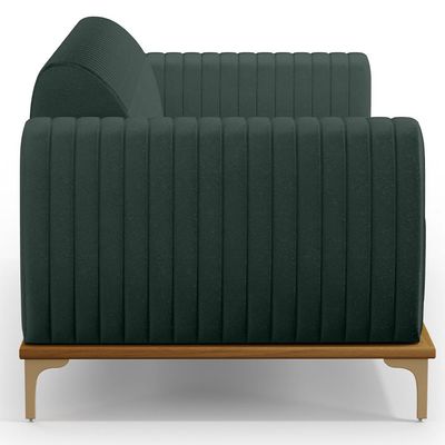 Sofá 3 Lugares Para Sala De Estar Molino 210 Cm D02 Pés D'ouro Linho Verde Musgo C-117 - Lyam Decor