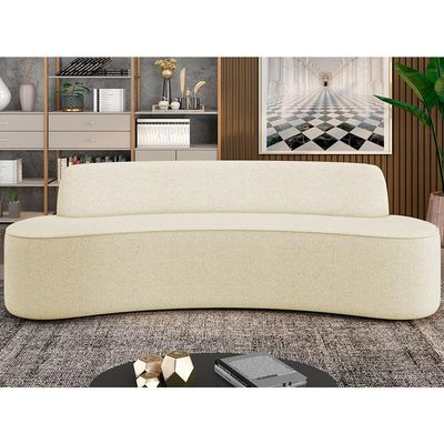 Sofá 3 Lugares Curvo Sala de Estar Living Cancún D02 Linho Bege 210 cm D-463 - Lyam Decor
