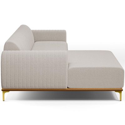 Sofá 3 Lugares com Chaise Esquerdo Para Sala de Estar Molino 245cm D02 Base Castanho Pés D'ouro Bouclê Creme B-54 - Lyam Decor