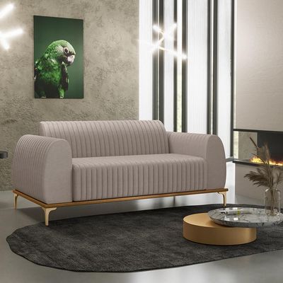 Sofá 2 Lugares Para Sala de Estar Molino 150 cm D02 Pés D'Ouro Linho Bege C-107 - Lyam Decor
