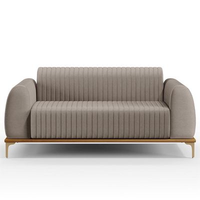 Sofá 2 Lugares Para Sala de Estar Molino 150 cm D02 Pés D'Ouro Linho Bege C-107 - Lyam Decor