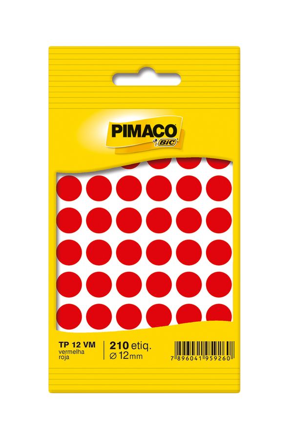 Etiqueta Adesiva Pimaco Circular TP-12 Vermelho com 350 Unidades