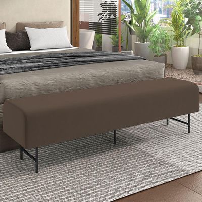 Puff Recamier Decorativo com Pés Industrial 140cm Novara P05 Veludo Marrom - Lyam Decor