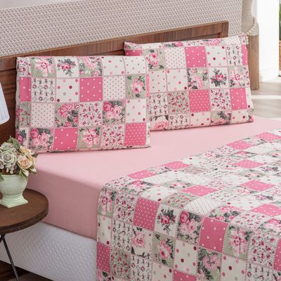 Jogo de Cama Lençol Matrix Queen Percal 4 Peças - Rosa