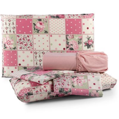Jogo de Cama Lençol Matrix Queen Percal 4 Peças - Rosa