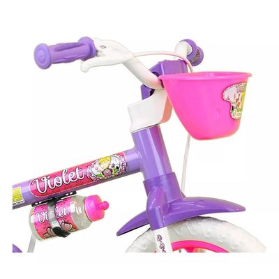 Bicicleta infantil Nathor Violet aro 12 freio tambor cor violeta/branco/rosa com rodas de treinamento