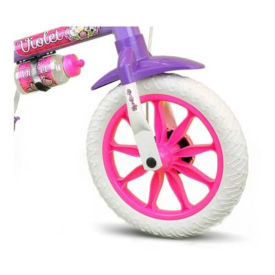 Bicicleta infantil Nathor Violet aro 12 freio tambor cor violeta/branco/rosa com rodas de treinamento