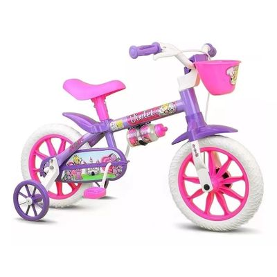 Bicicleta infantil Nathor Violet aro 12 freio tambor cor violeta/branco/rosa com rodas de treinamento