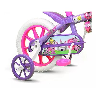 Bicicleta infantil Nathor Violet aro 12 freio tambor cor violeta/branco/rosa com rodas de treinamento