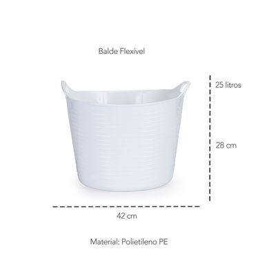 Balde Flexivel Cesto Multiuso Branco Roupa Brinquedos 25L