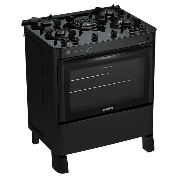 Fogão Esmaltec Jade Glass 5 Bocas Preto Com Forno Autolimpante E Acendimento Automático Bivolt