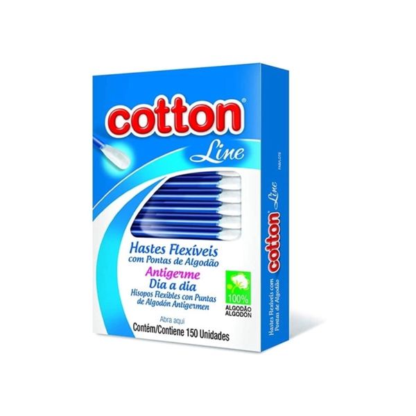 Hastes Flexíveis Cotton Line 150 Unidades Cotonete Caixa Com Pontas Algodão Natural Antigerme