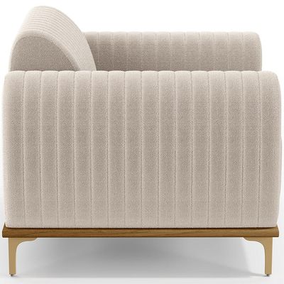 Poltrona Decorativa Base De Madeira Castanho e Pés Metalizado D'Ouro Molino D02 Bouclê Creme B-54 - Lyam Decor