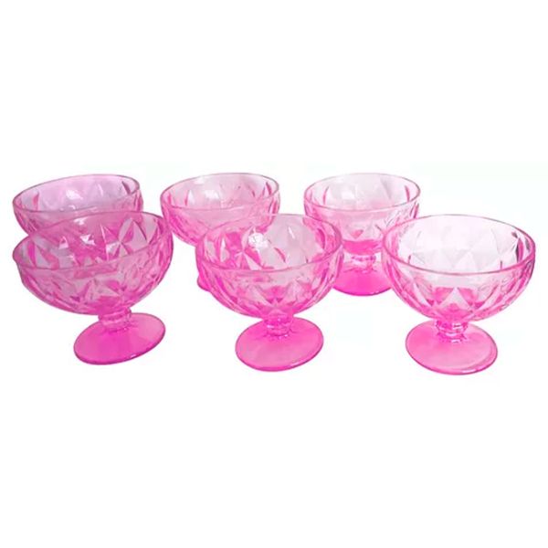 Conjunto de Taças Para Sobremesa Sorvetes Açaí 310ML Cor de Rosa 6 Peças Diamantes