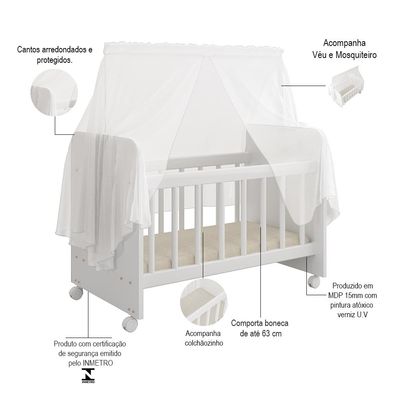 Berço Para Boneca Magia C02 Brinquedo Infantil Branco - Lyam Decor
