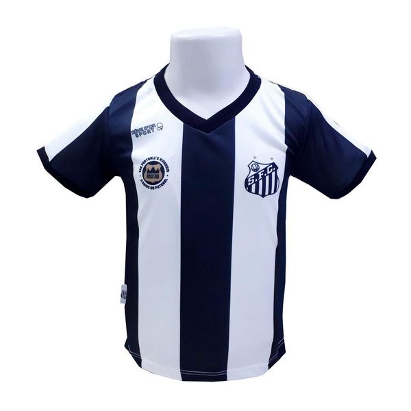 Camiseta Infantil Santos Listrada Oficial Tam 8 / Branco