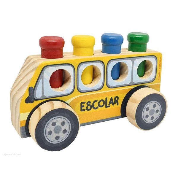 Bondinho de Encaixe - Coleção Meu Carrinho - Ônibus Escolar com Pinos - Madeira - Multicolorido - 203 - New Art Bondinho de Encaixe - Coleção Meu Carrinho - Ônibus Escolar com Pinos - Madeira - Multicolorido - 203 - New Art