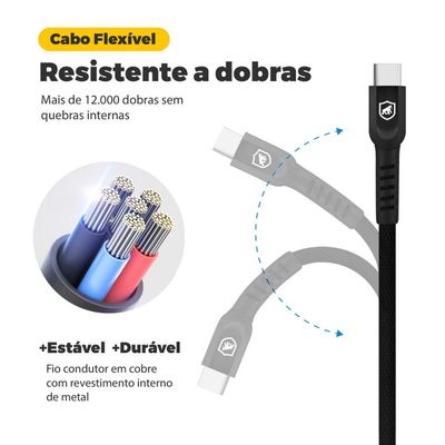 Cabo Dual Shock Preto Tipo C \ Type C \ Usb C ( 2 metros )  - Gshield