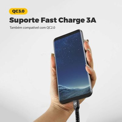 Cabo Dual Shock Preto Tipo C \ Type C \ Usb C ( 2 metros )  - Gshield
