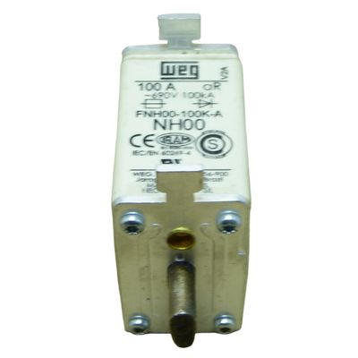 Fusível Ultra Rápido Weg Classe Ar FNH00-100K-A 100 Amperes (Tipo Nh00)