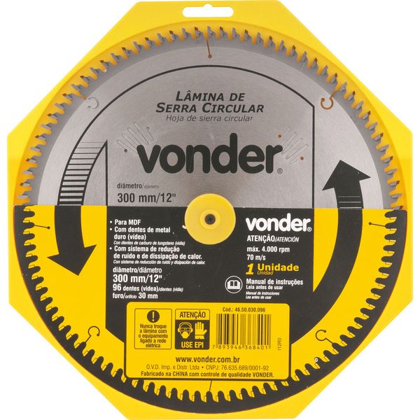 Lamina Serra Circular Vídea 300x30x3,0mm 96 Dentes 4000 Rpm