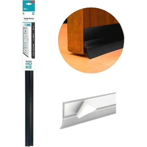 Veda Porta Com Adesivo 3m 80cm Rodo Silicone Preto Stamaco